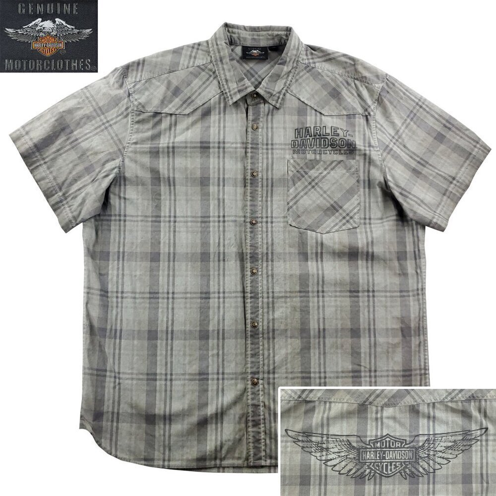 Harley Davidson MotorClothes Shirt Plaid Snap Up Biker Winged Logo Men's 3XL